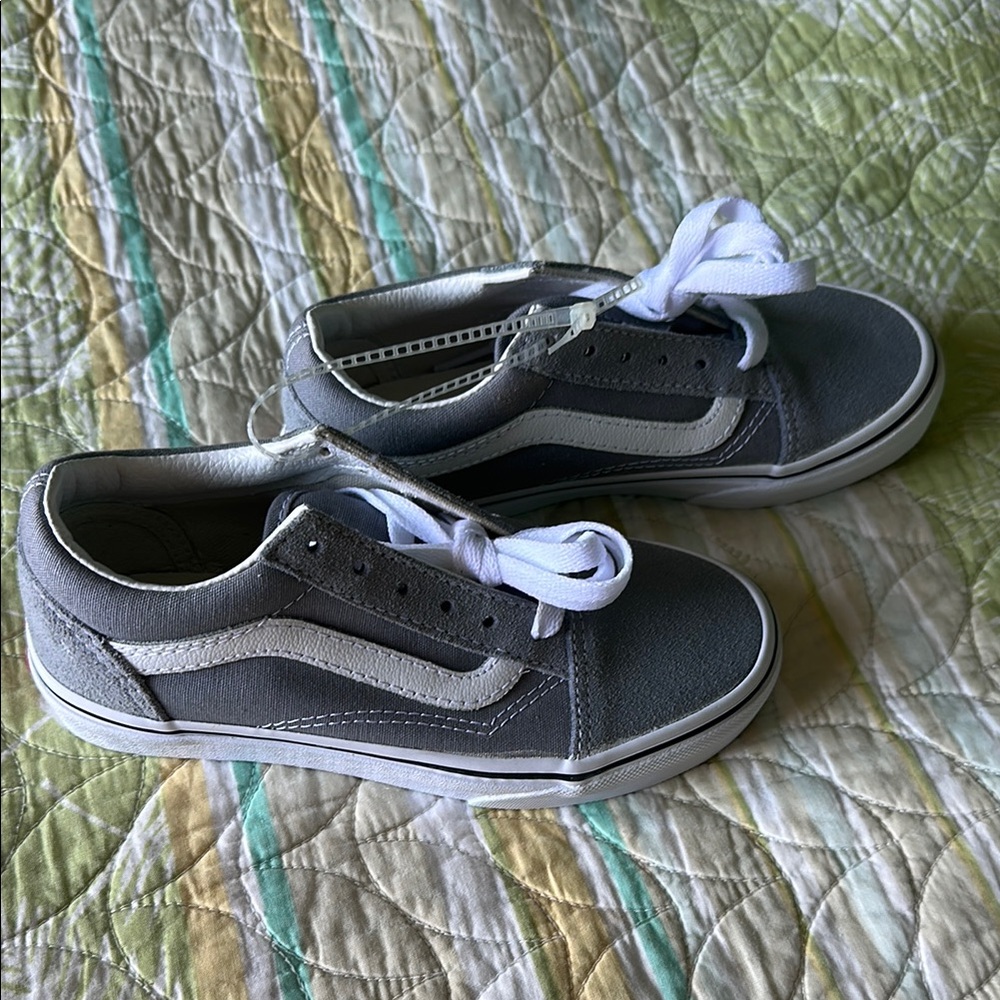 Kids Grey Canvas Skate Sneakers with White Stripe